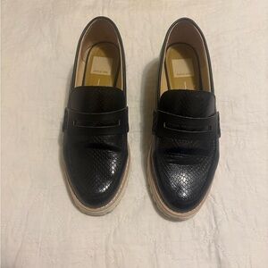 Dolce Vita Black Embossed Penny Loafers with Light Tan Sole